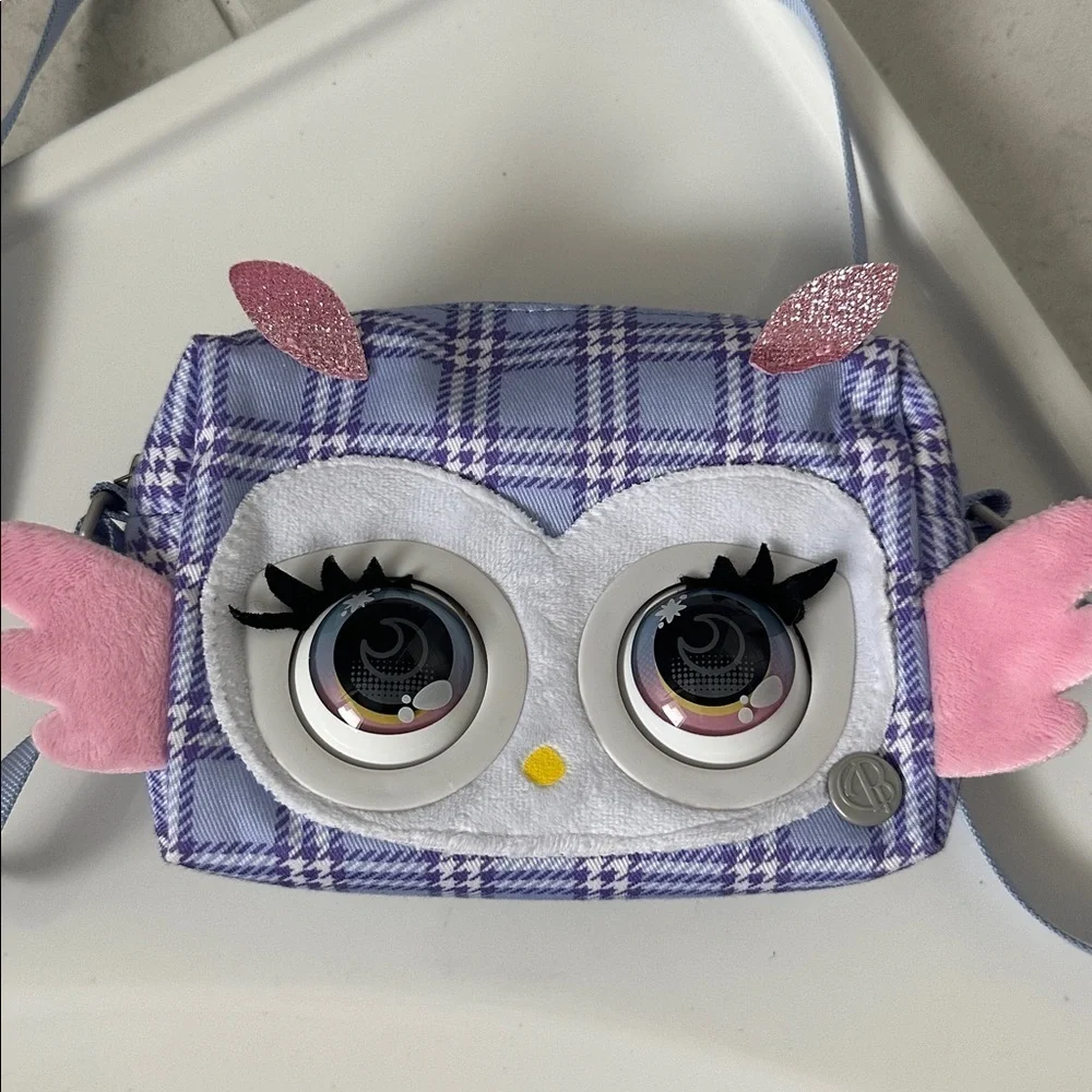 Purse Pets Plaid Owl Kids Bag - Purple and Pink